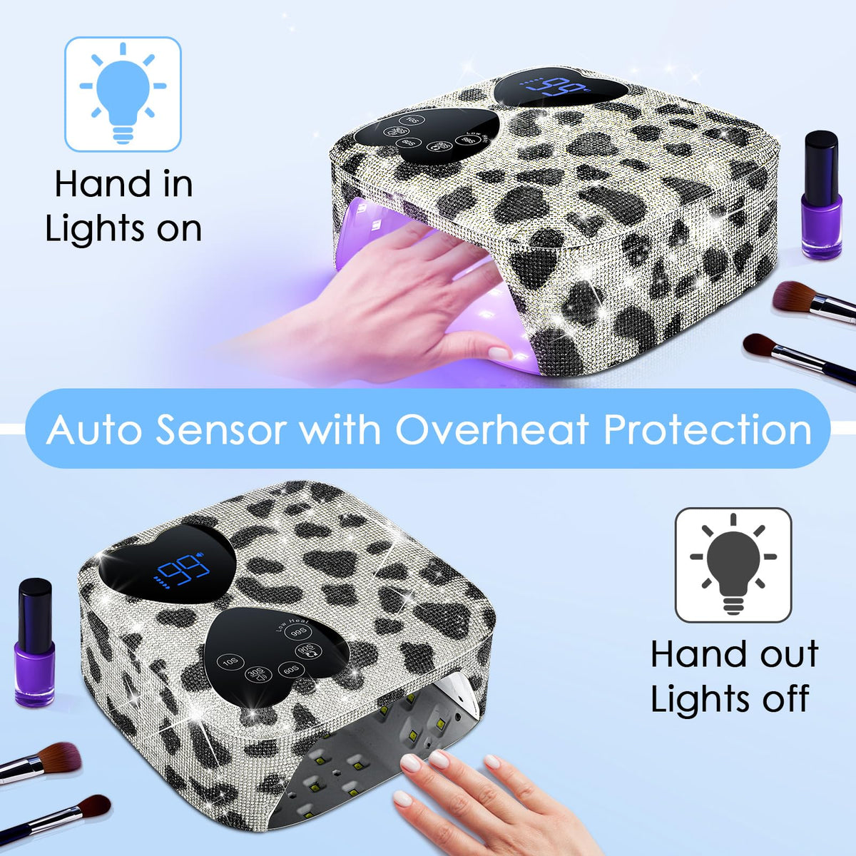 HUITINE cordless lamp on a tabletop showing portable use and mobile manicure convenience benefit