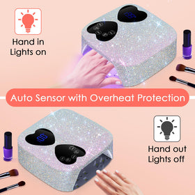 HUITINE lamp in use during manicure demonstrating cordless convenience and fast drying