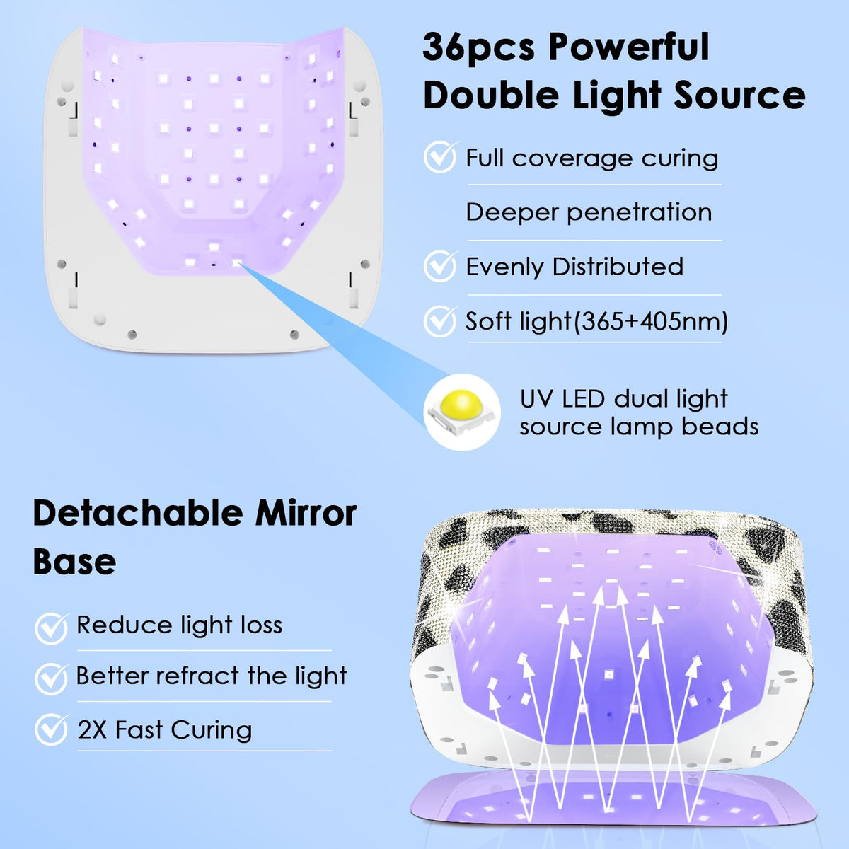 HUITINE removable magnetic mirror base shown detached to illustrate easy cleaning benefit
