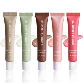 HULYHDP front packaging showing five tinted balm tubes and benefits