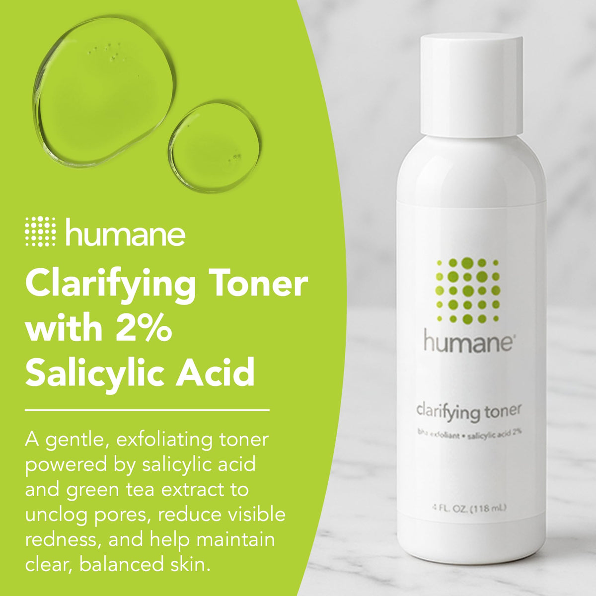 humane clarifying toner label closeup highlighting ingredient list and clean formulation
