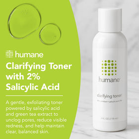humane clarifying toner label closeup highlighting ingredient list and clean formulation