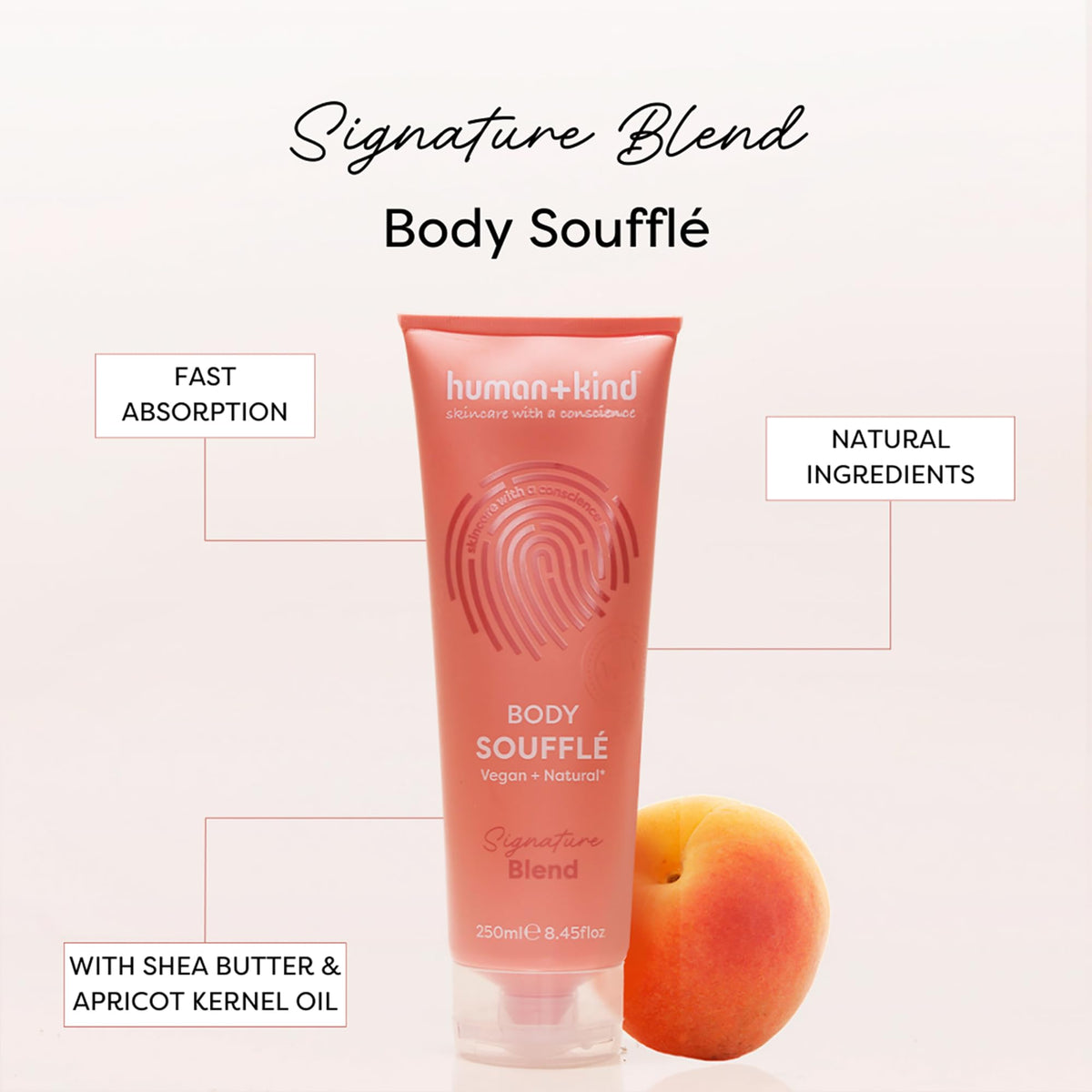 Human+Kind whipped souffle texture close-up displaying airy cream for quick absorption