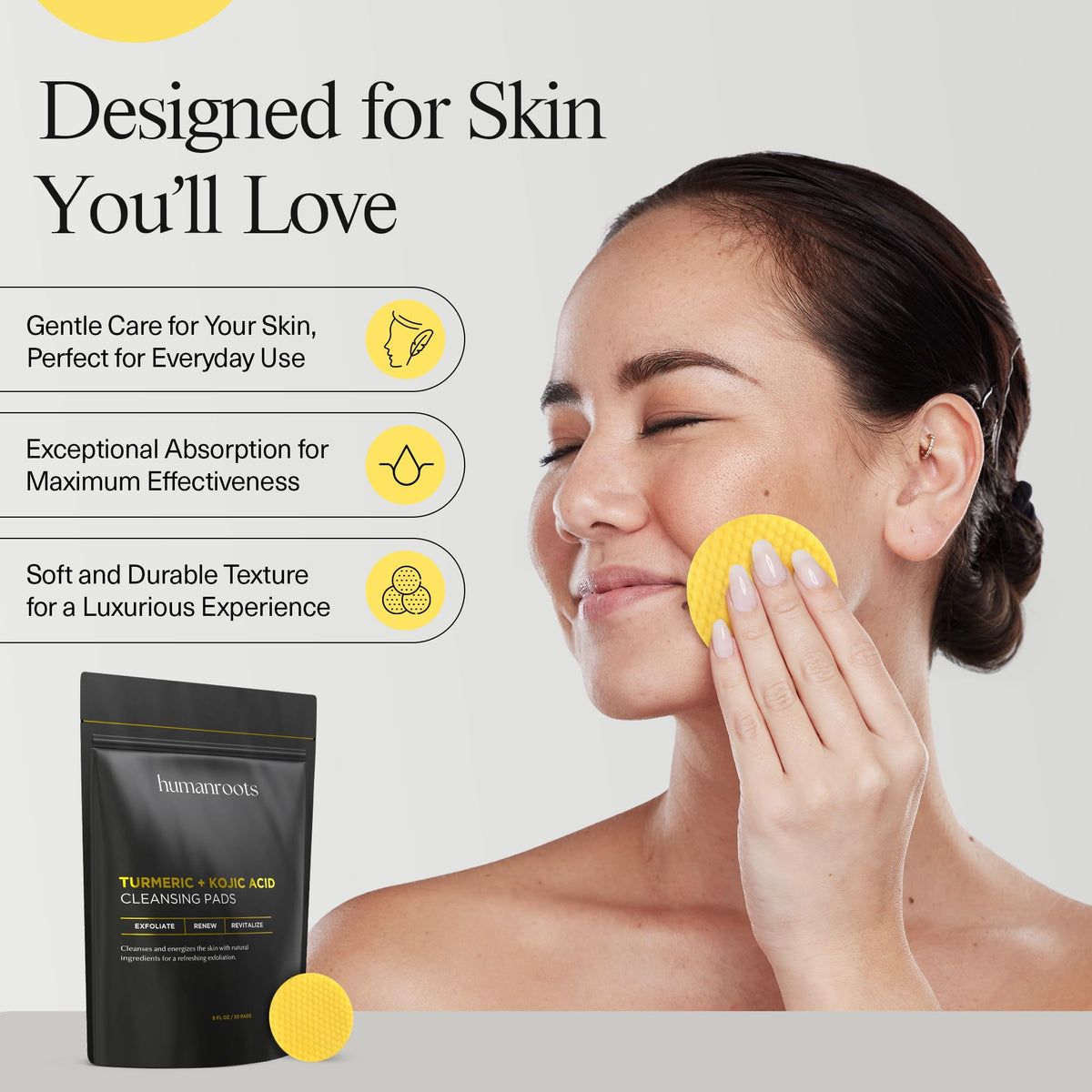 humanroots pad lightly wiping face for a quick cleansing refresh