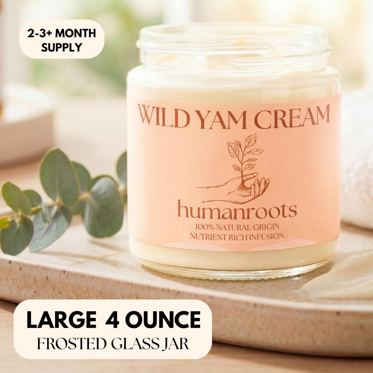 humanroots open jar showing cream texture and smooth absorption benefit for skin