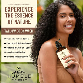 HUMBLE VIBES raw tallow and oat visuals showing key ingredients and skin-nourishing benefit