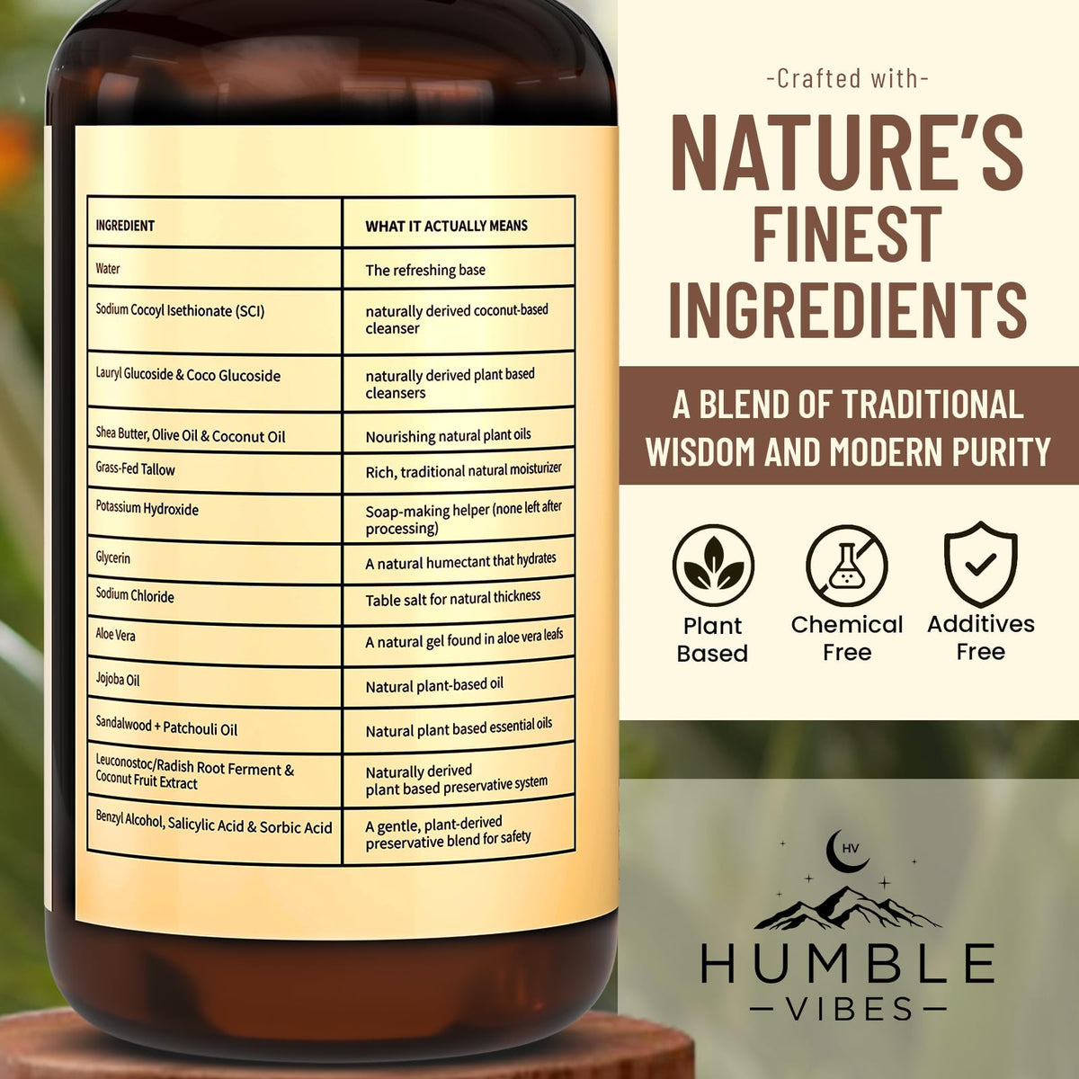HUMBLE VIBES creamy lather close-up illustrating gentle cleanse and moisture retention benefit