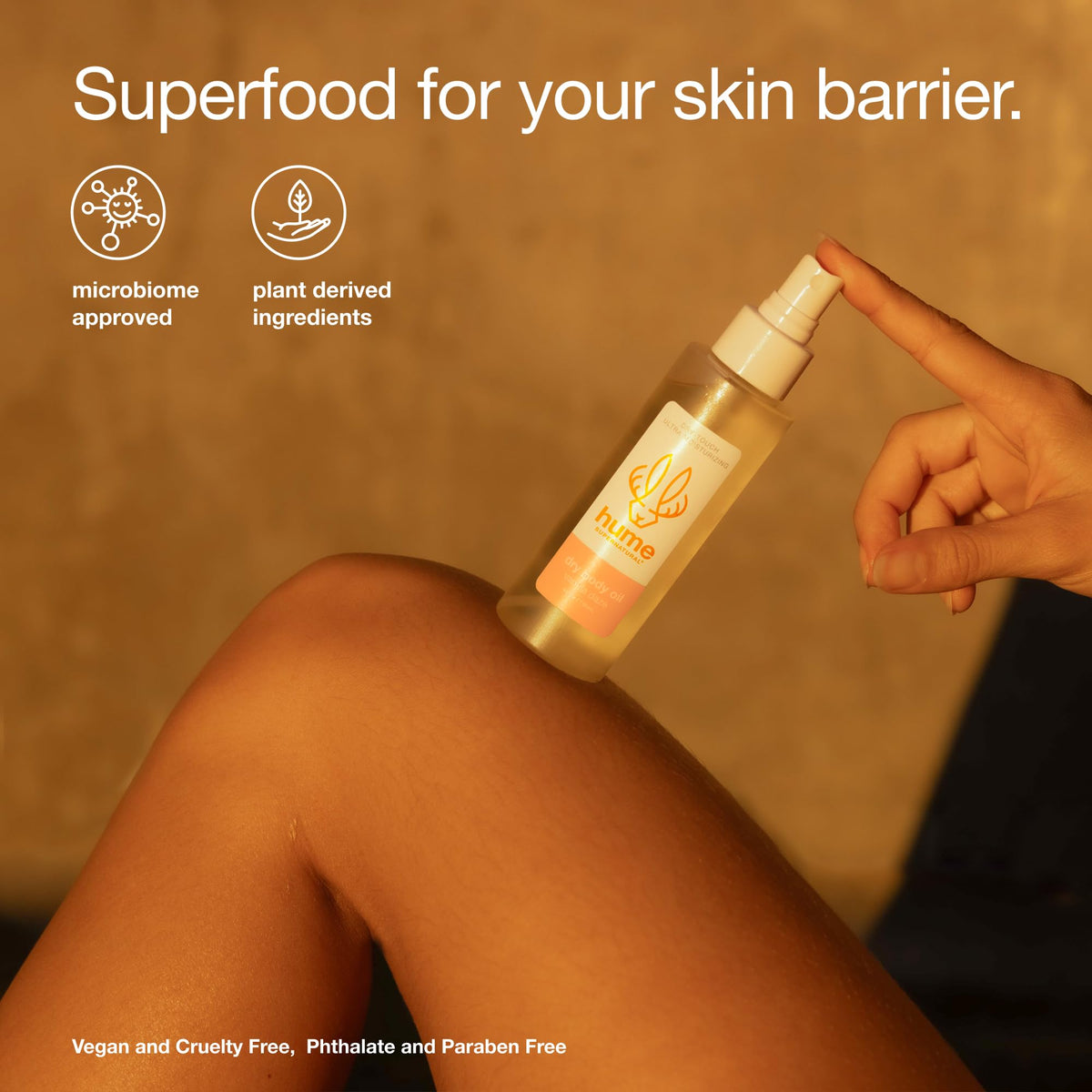 HUME SUPERNATURAL application on skin demonstrating fast absorption and glow