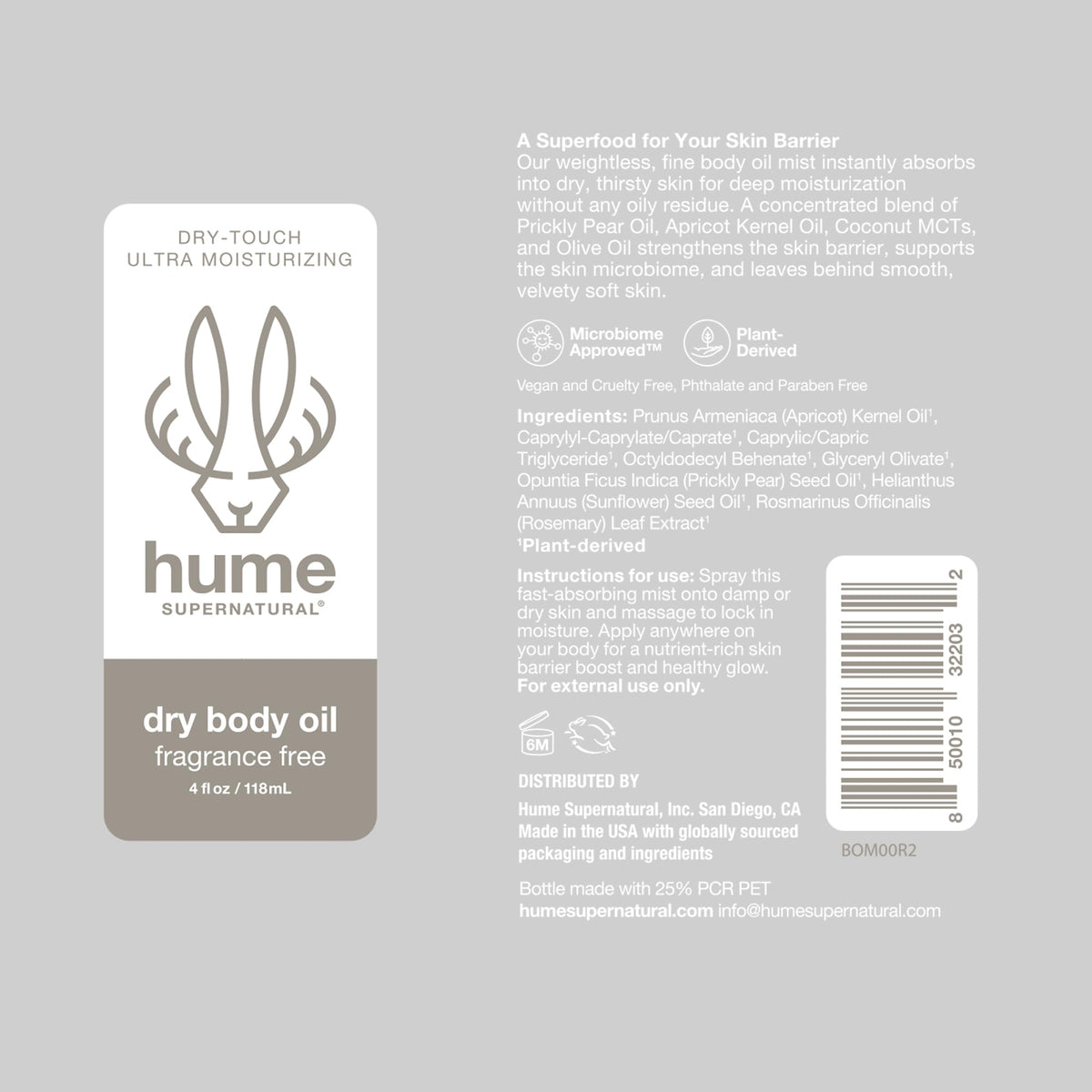 HUME SUPERNATURAL label close-up highlighting plant-based nutrients