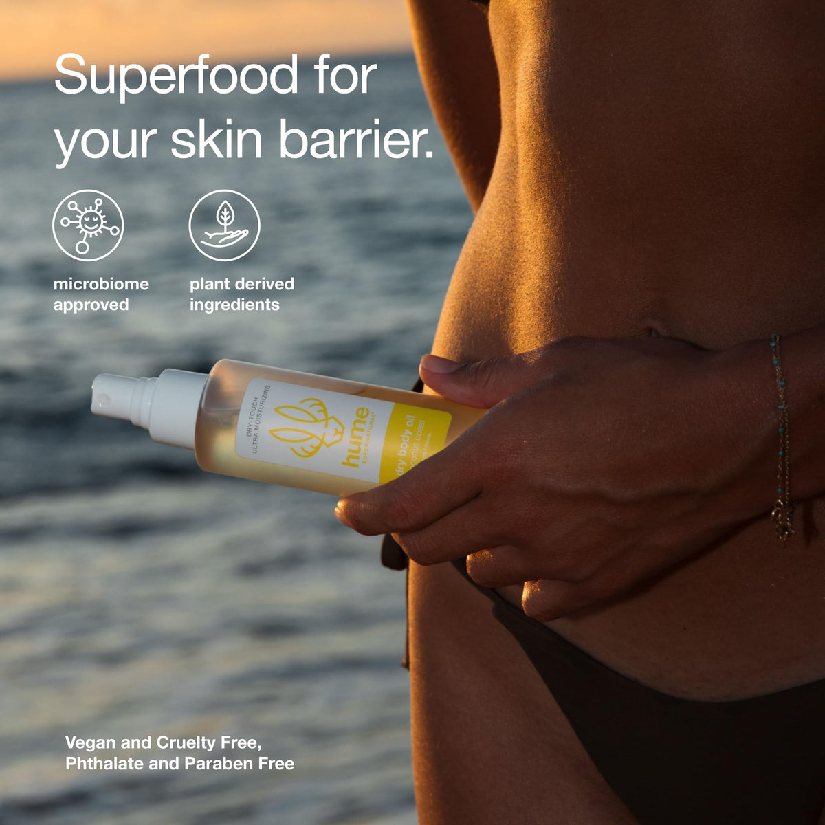 HUME SUPERNATURAL label close-up listing clean ingredients benefit
