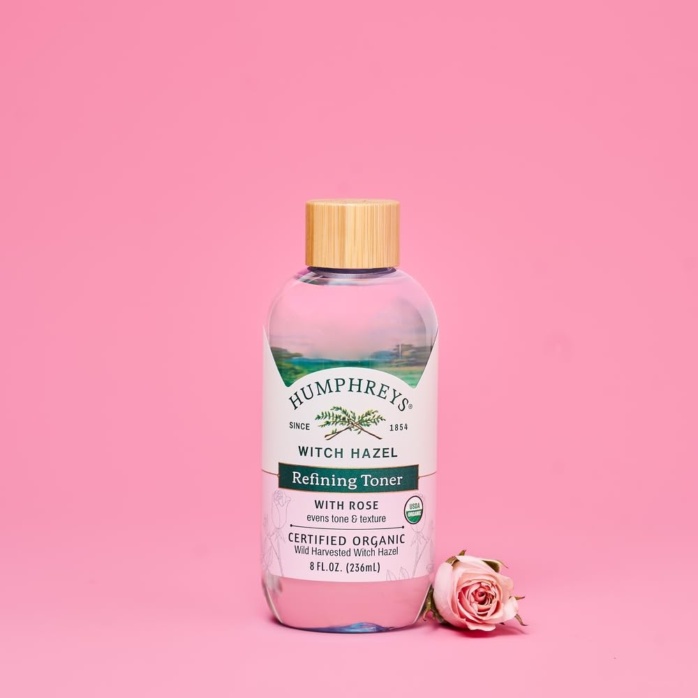 Humphreys rose petals and witch hazel botanicals showing natural ingredients benefit