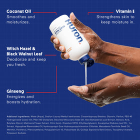 Huron rich lather close-up, demonstrates moisturizing foam and gentle cleanse