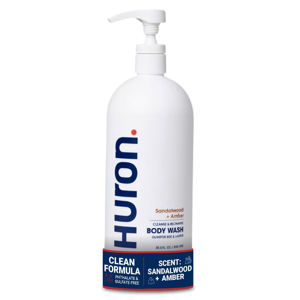 Huron bottle front view showing label and volume for clear identification and trust