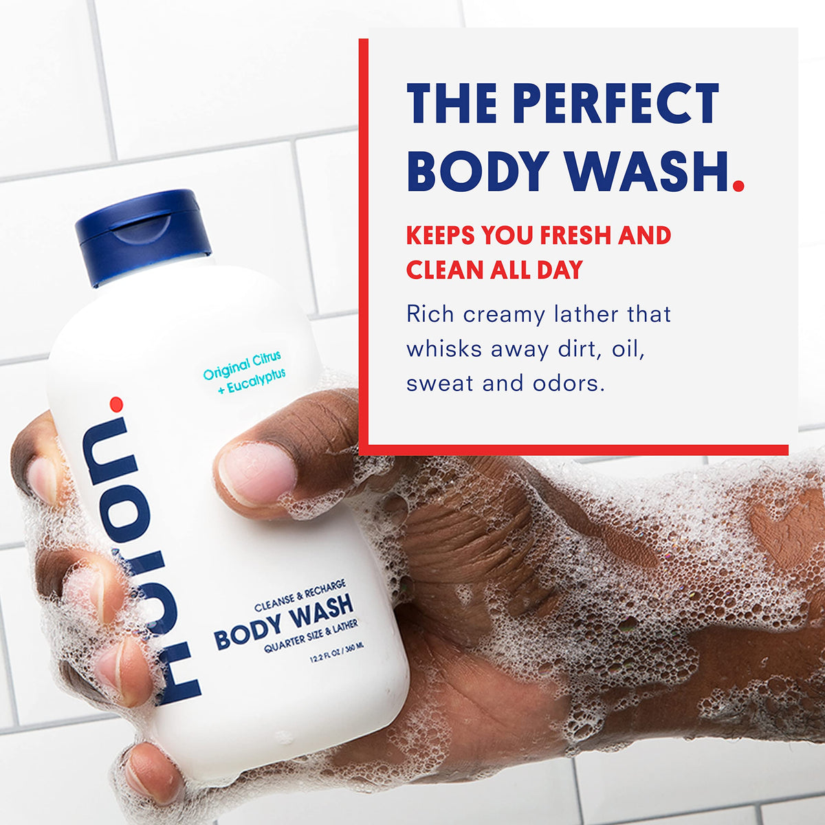 Huron pump detail and clear label, highlights non-toxic ingredient benefits