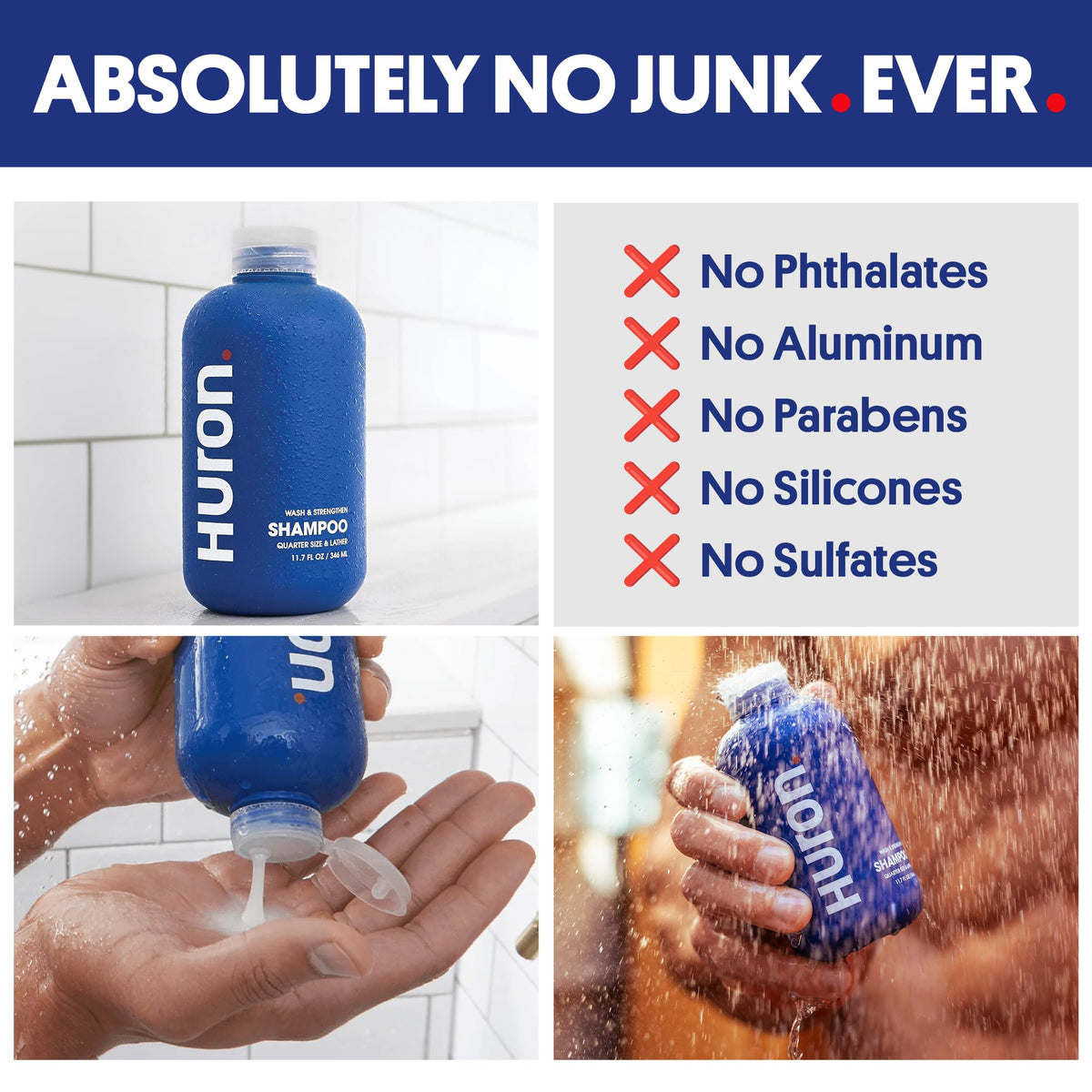 Huron bottle label detail highlighting clean ingredients and non-toxic benefit
