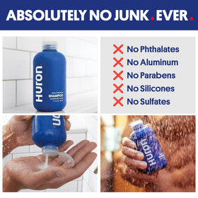 Huron bottle label detail highlighting clean ingredients and non-toxic benefit