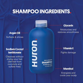 Huron bottle label with ingredients visible for clear ingredient benefits