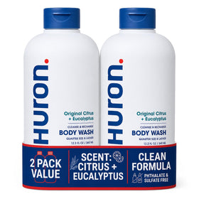 Huron front bottles showing pack of two with clean design and benefit