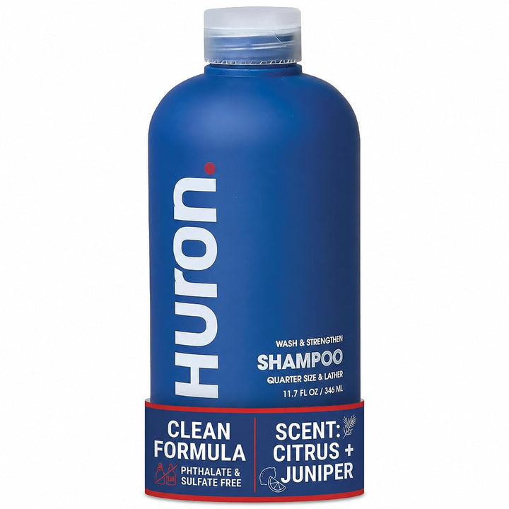 Huron front packaging showing bottle and clean branding benefits lightweight formula