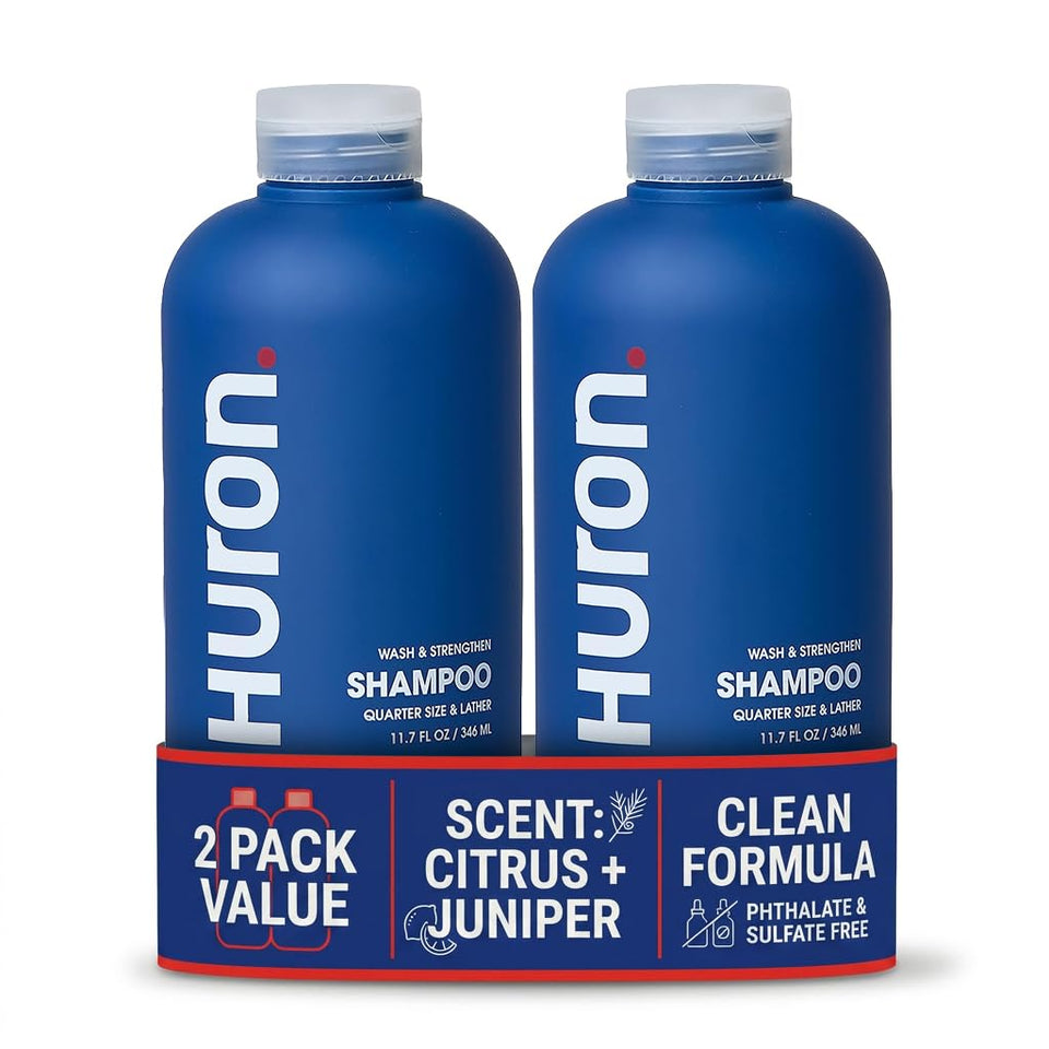 Huron front packaging showing citrus juniper scent and clean formula benefits