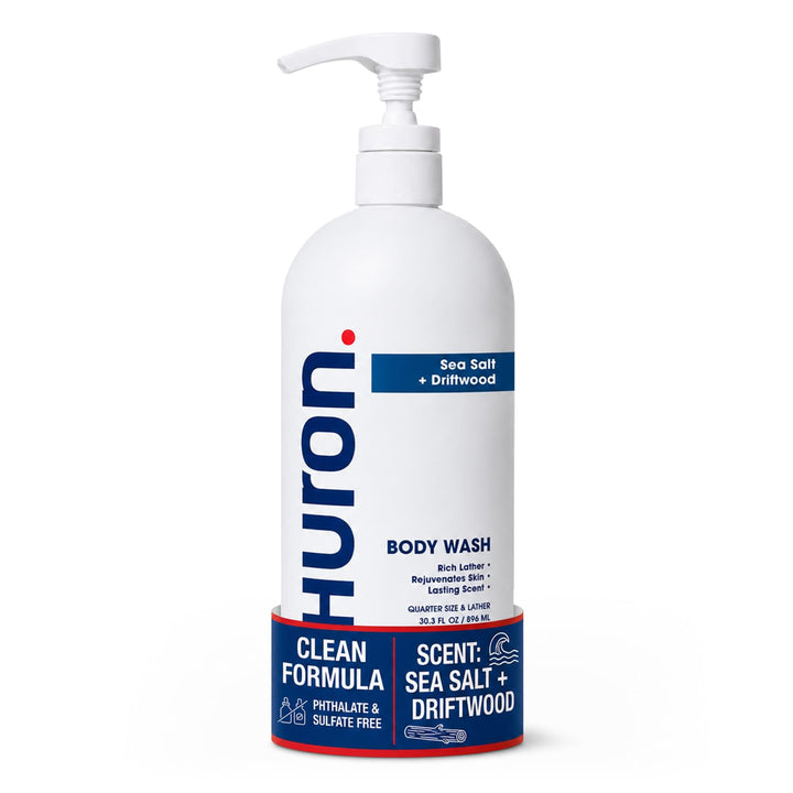 Huron front packaging showing sea salt driftwood scent and volume benefits