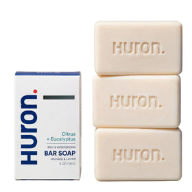 Huron front packaging showing three moisturizing bars and scent benefit