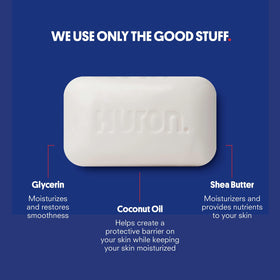 Huron bar in hand during shower demonstrating gentle cleansing action