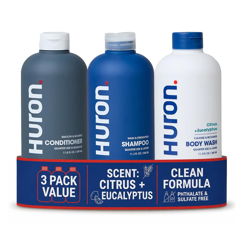 Huron kit front packaging showing three bottles and citrus eucalyptus scent benefit
