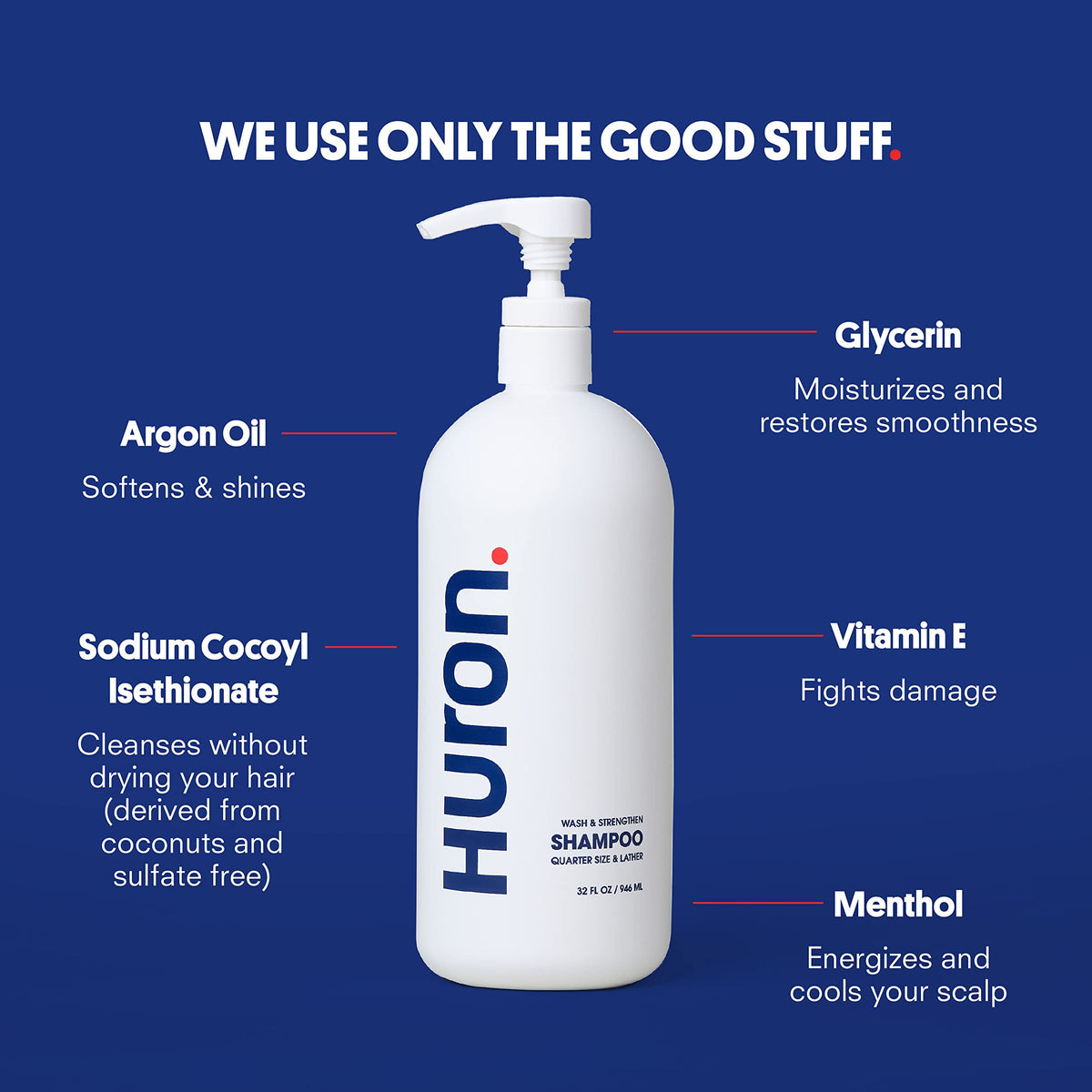 Huron shampoo lather in hands showing gentle cleansing and manageable foam