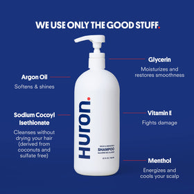 Huron shampoo lather in hands showing gentle cleansing and manageable foam