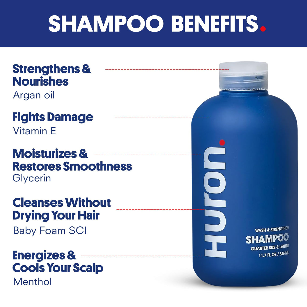 Huron shampoo being poured in shower showing easy application and quick rinse