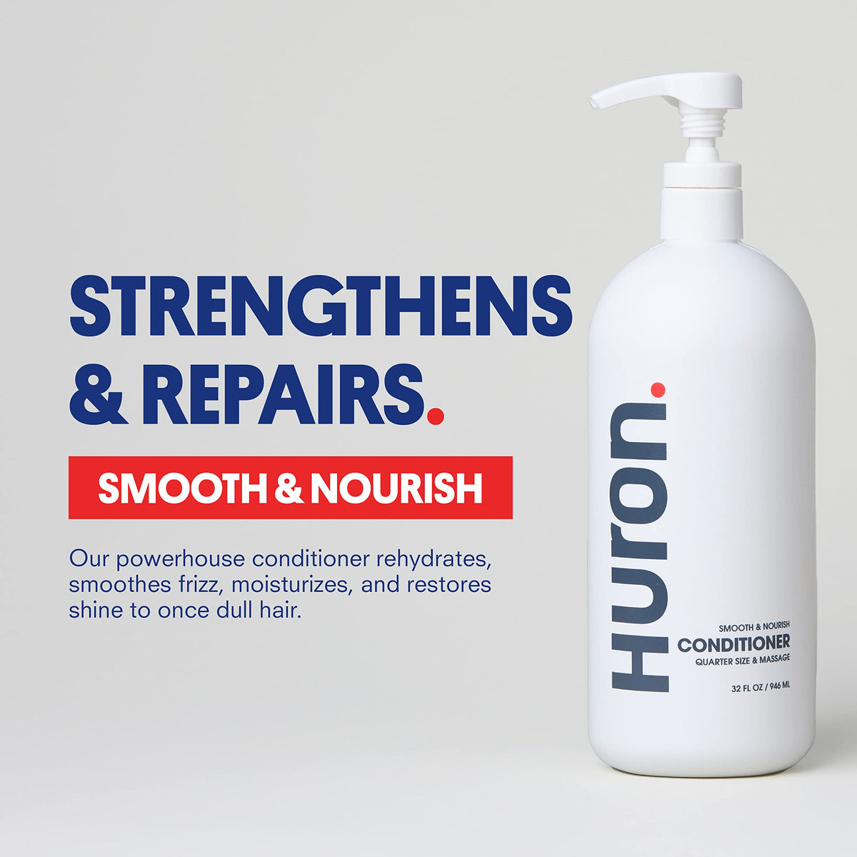 Huron pump dispensing conditioner emphasizing convenient use and control