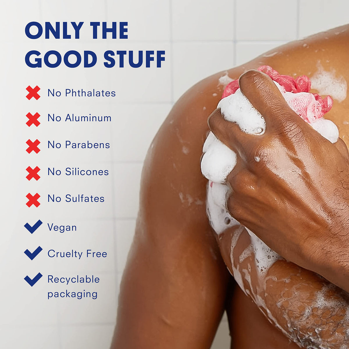 Huron shower lifestyle scene with person enjoying citrus eucalyptus freshness