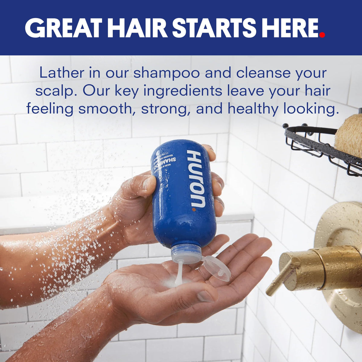 Huron shampoo lather texture close-up demonstrating gentle cleansing and moisture