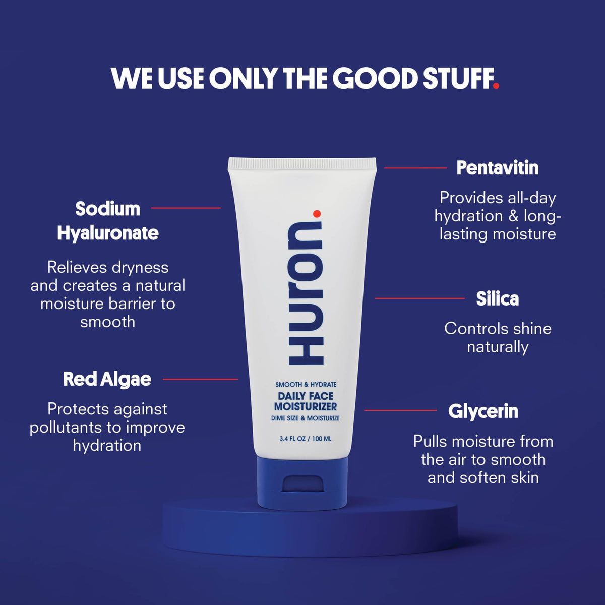 Huron cream texture swirl on hand demonstrating lightweight non-greasy hydration