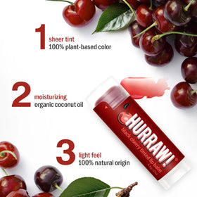 HURRAW! oval tube close-up highlighting smooth applicator and compact red-tinted balm for precise use