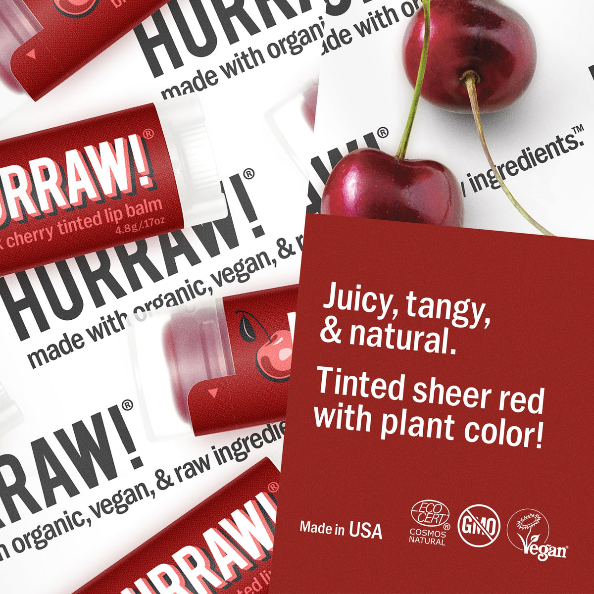 HURRAW! black cherry balm texture swirl showing creamy, non-grainy formula for lasting hydration