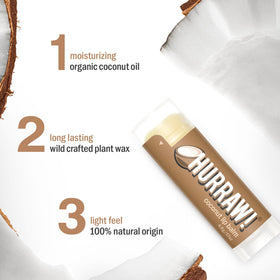 Hurraw! coconut balm tube opened showing smooth texture for easy glide