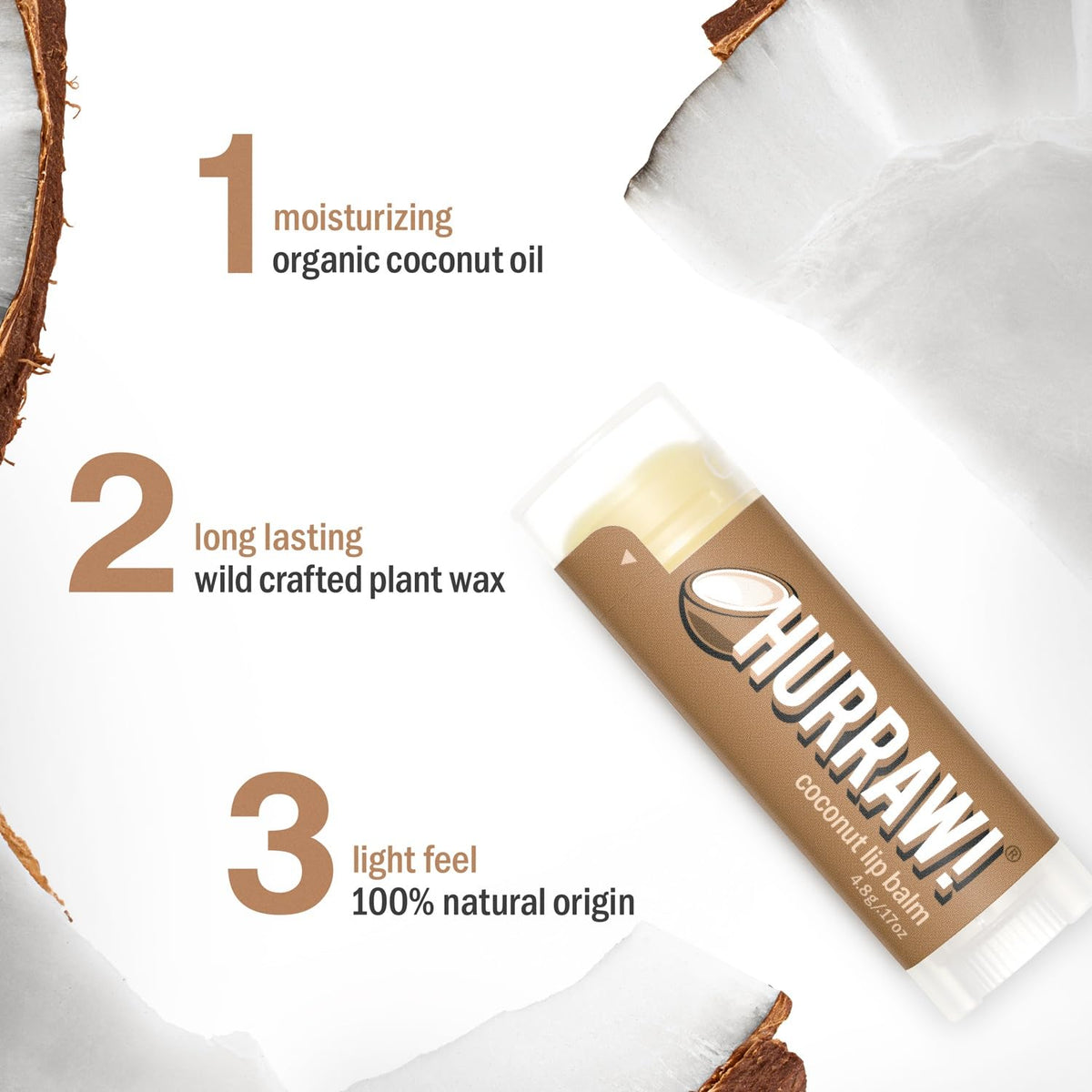 Hurraw! coconut oval tube close-up highlighting smooth applicator and cap