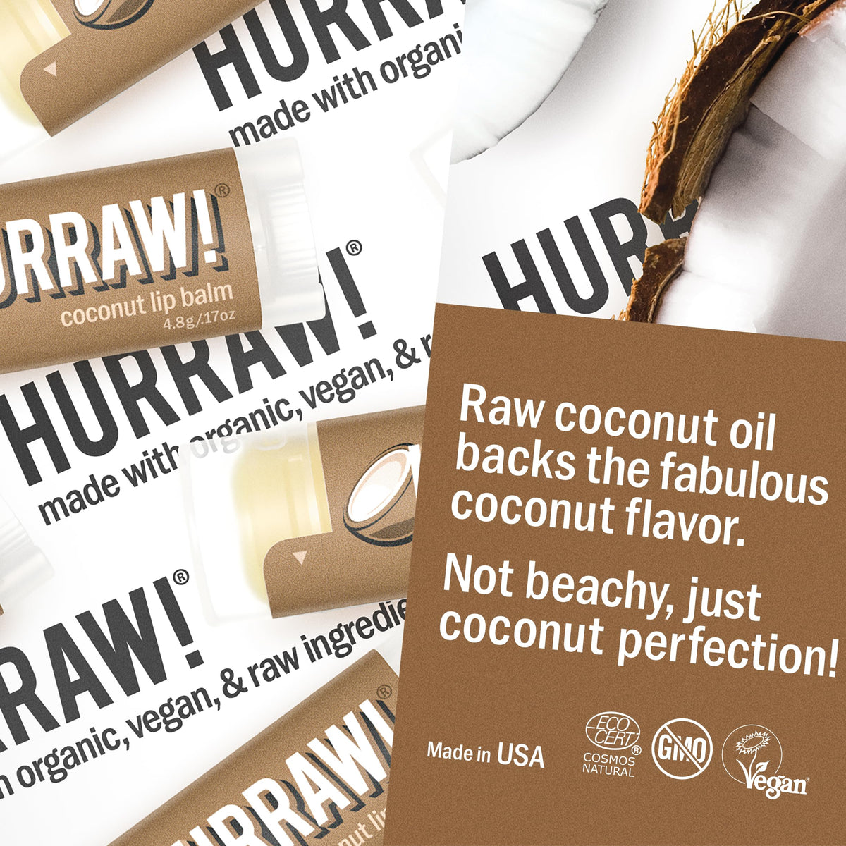 Hurraw! coconut balm texture swirl demonstrating creamy, non-grainy formula