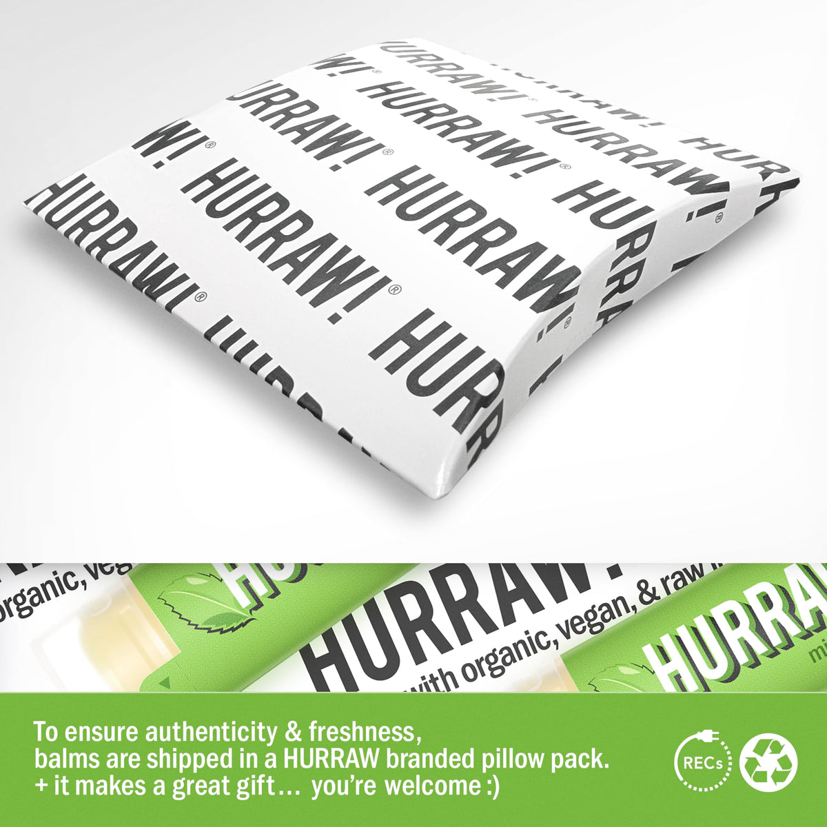 Hurraw! application on lips showing cooling mint feel for immediate comfort