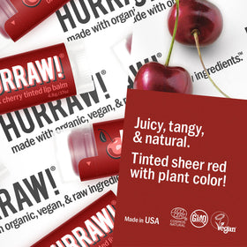 HURRAW! raspberry tube close-up showing sheer berry tint and flavor