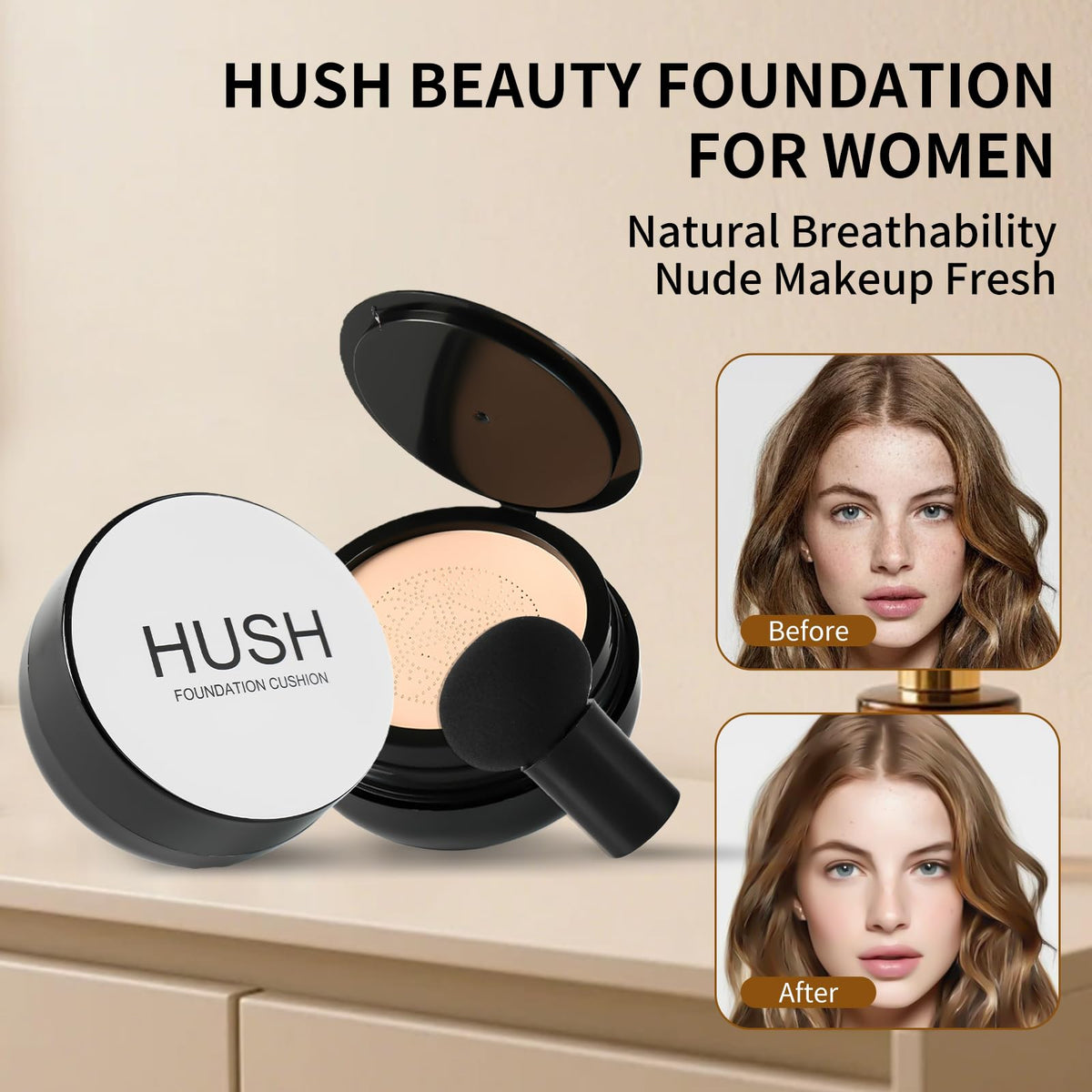 HUSH Beauty application on cheek illustrating natural, buildable coverage