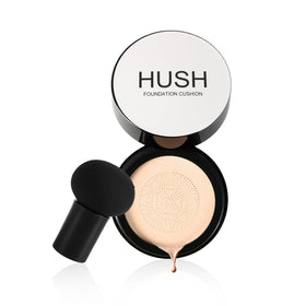HUSH Beauty compact front view showing sleek case and label for easy storage