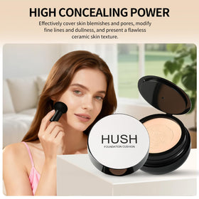 HUSH Beauty compact in palm showing travel-size convenience and portability
