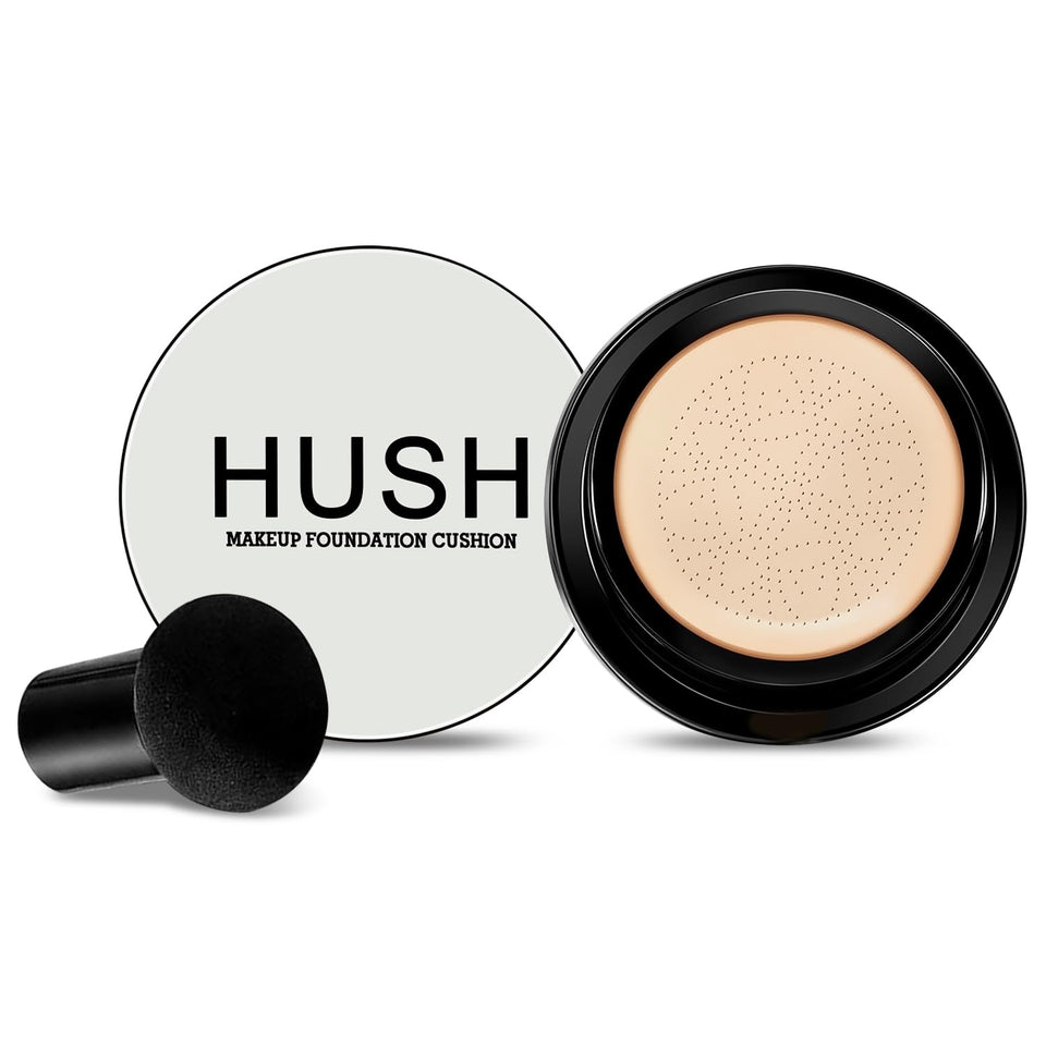 Hush Makeup Foundation compact front shows sleek packaging and portability benefit