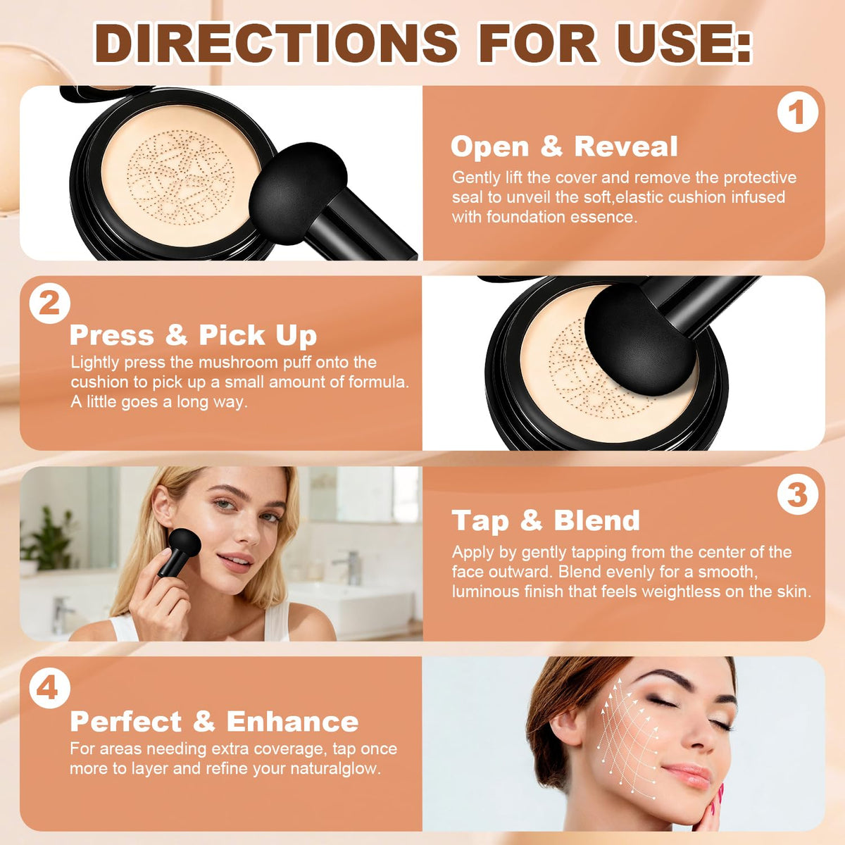 Hush Makeup Foundation compact open showing cushion and puff for easy touch-ups benefit