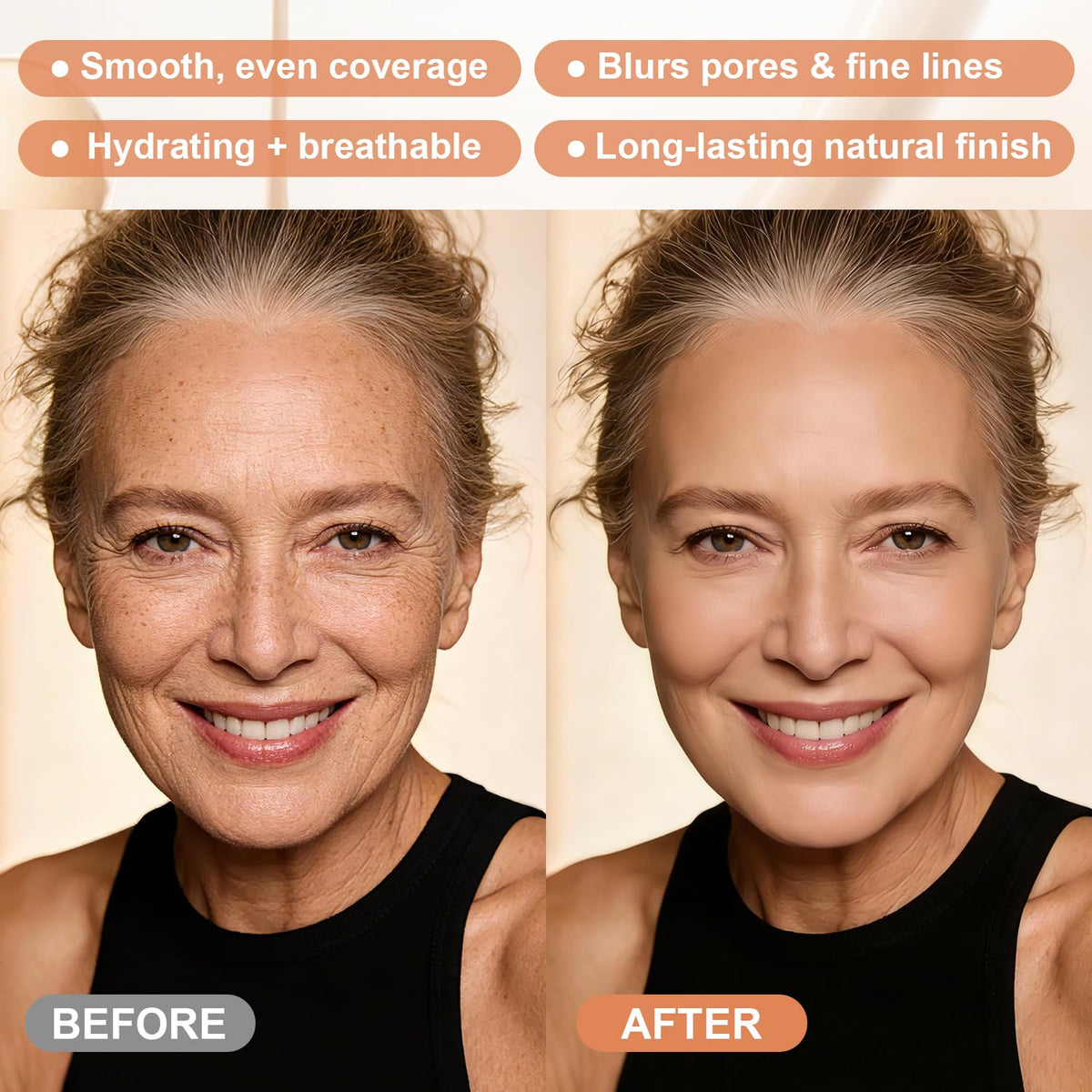 Hush Makeup Foundation next to hand showing size and travel-friendly convenience benefit