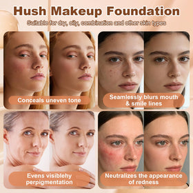 Hush Makeup Foundation texture swipe highlighting creamy hydration and blendability benefit