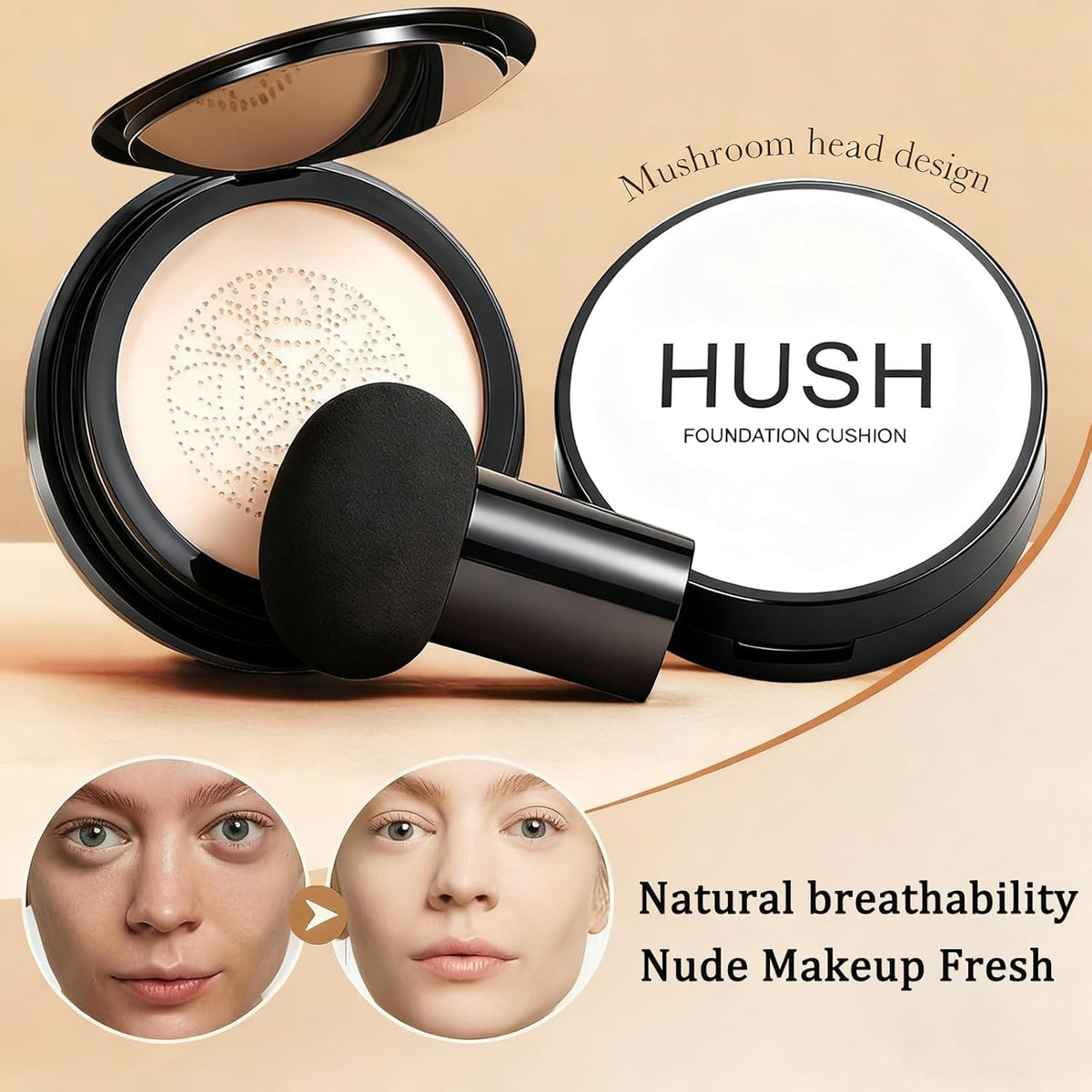 Hush Makeup cream texture swipe highlighting moisturizing texture